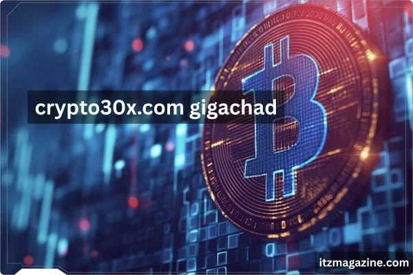 Image promoting crypto30x.com gigachad featuring a stylized character known as "Gigachad" in a vibrant digital design.