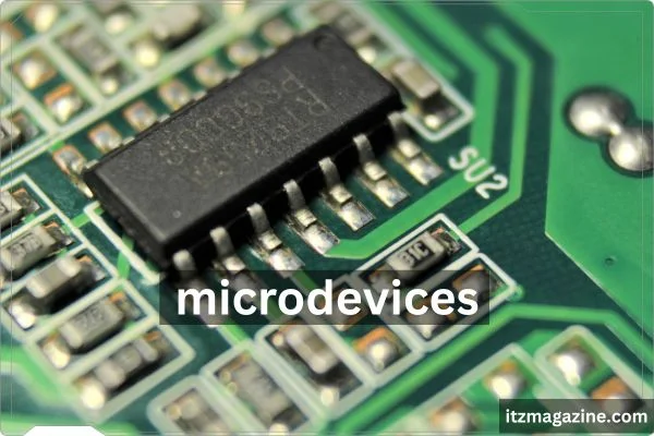 Close-up of microdevices showcasing intricate microelectronics and their detailed components on a circuit board.