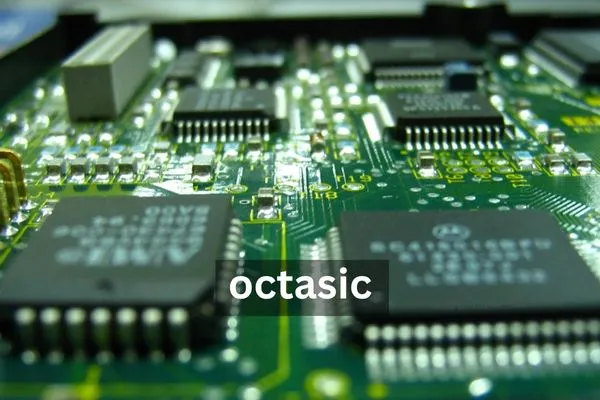 Close-up of a circuit board featuring the word "Octasic" prominently displayed on its surface.